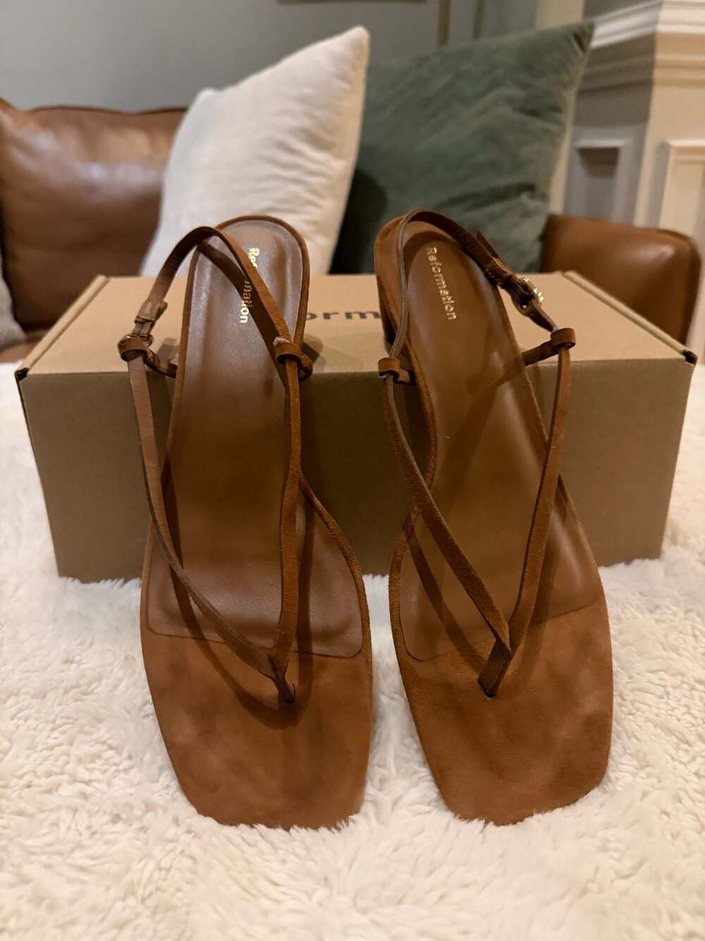 Reformation Alana Heeled Sandal in Toasted Brown Suede